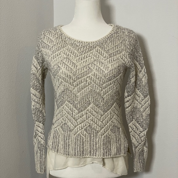 [LUCKY BRAND] WHITE/SILVER KNIT TOP W/ IVORY LINING - Picture 1 of 4
